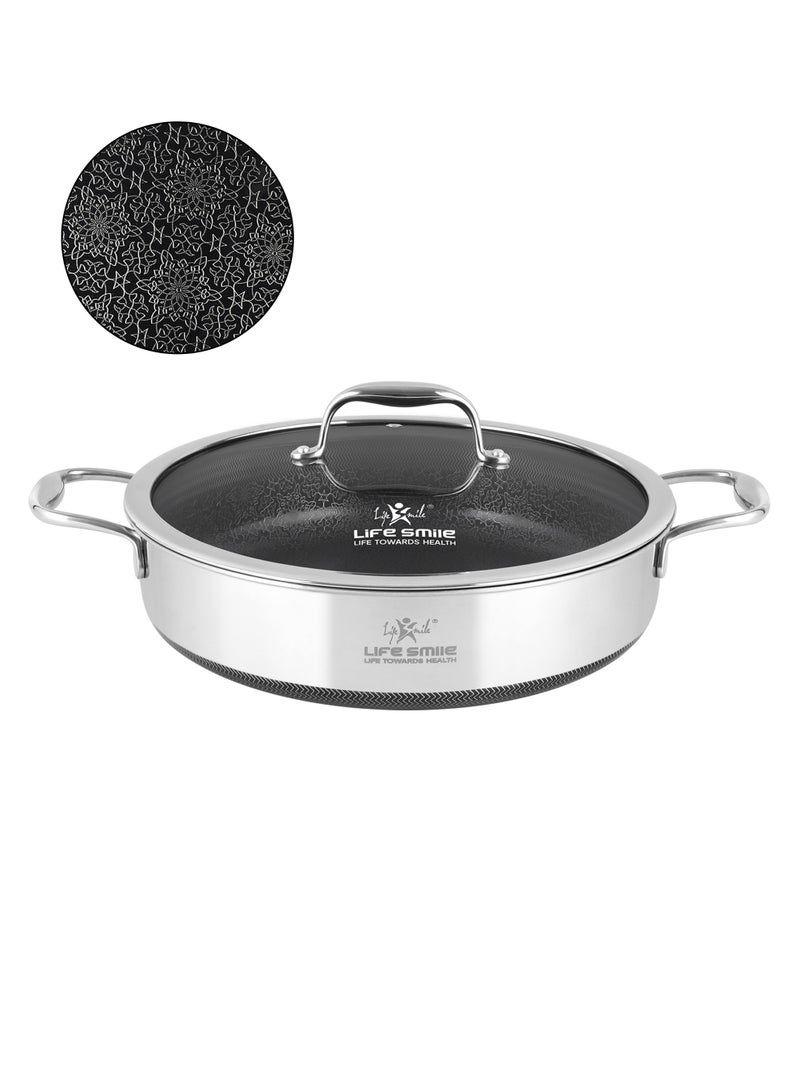 Life Smile 32cm Hybrid Stainless Steel Shallow Pot with Lid | Non-Stick Cookware | Induction Compatible (5.6L) - Image 1